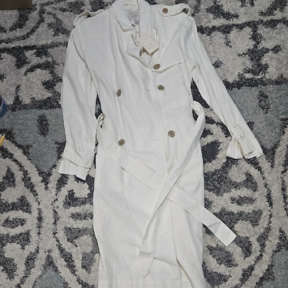 a new day White Double-Breasted Trench Coat with Waist Tie